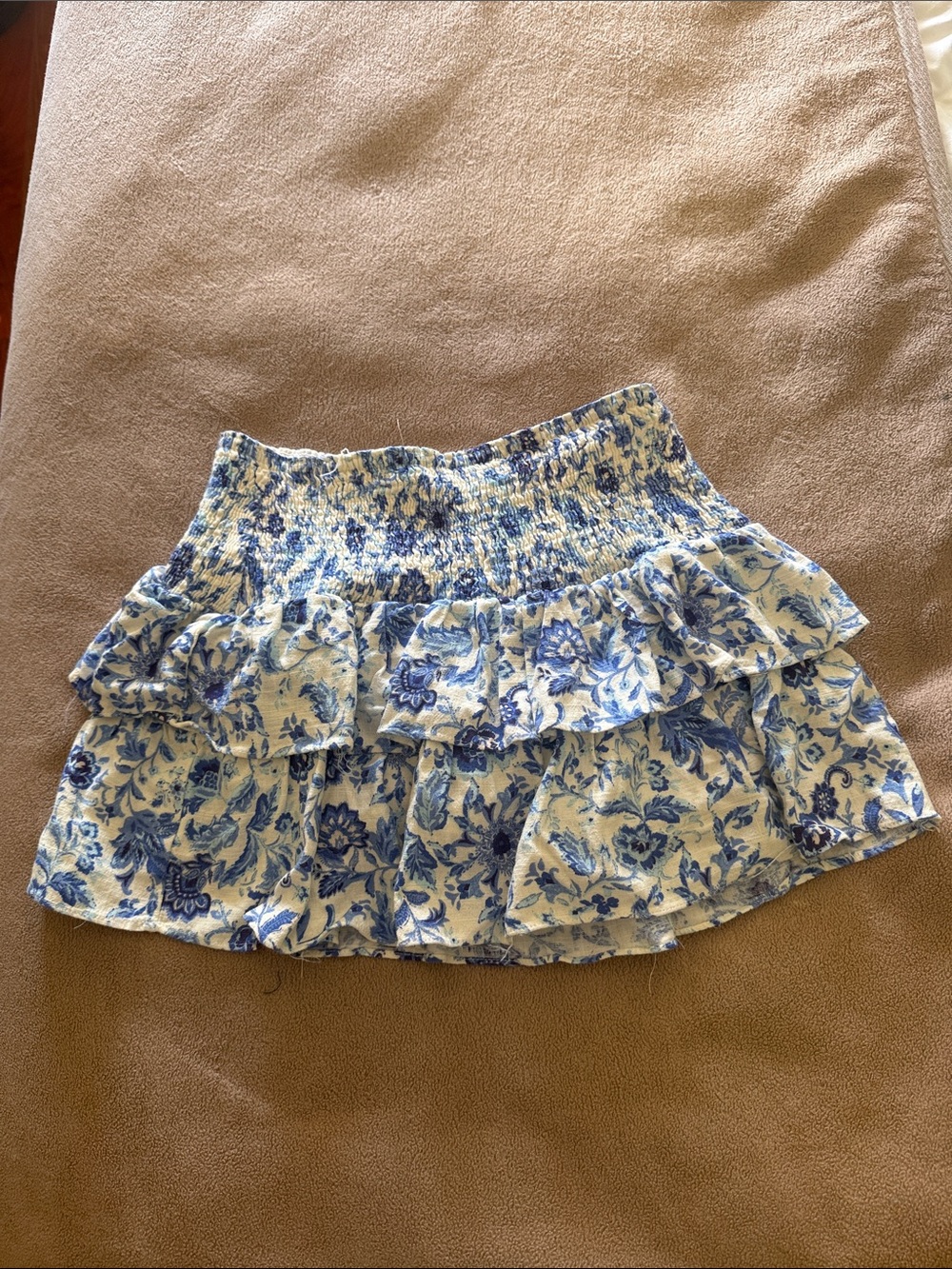 Blue Floral Smocked Ruffle Mini Skirt